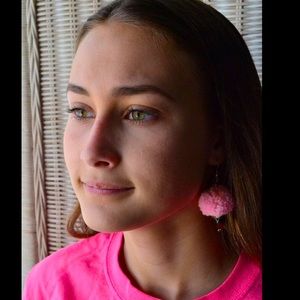 Pink Pom Pom tiger’s eye handmade dangle earrings Summer Barbie core festival